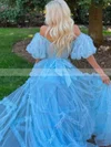 A-line Off-the-shoulder Tulle Sweep Train Prom Dresses With Tiered #Favs020115958