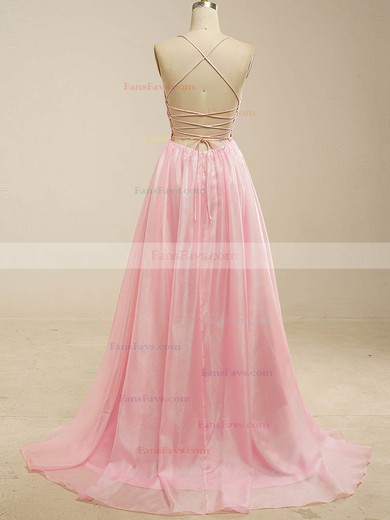 A-line V-neck Glitter Sweep Train Prom Dresses #Favs020115961