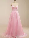 A-line V-neck Glitter Sweep Train Prom Dresses #Favs020115961