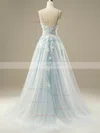 A-line V-neck Tulle Sweep Train Prom Dresses With Pearl Detailing #Favs020115970