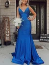Trumpet/Mermaid V-neck Jersey Sweep Train Prom Dresses With Beading #Favs020115975