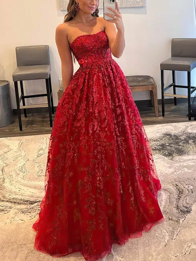 Ball Gown Strapless Tulle Floor-length Prom Dresses With Sequins #Favs020115980