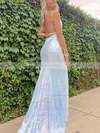 Trumpet/Mermaid V-neck Sequined Sweep Train Prom Dresses With Flower(s) #Favs020115989
