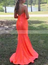 Sheath/Column One Shoulder Silk-like Satin Sweep Train Prom Dresses With Ruffles #Favs020115992