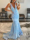 Trumpet/Mermaid V-neck Sequined Sweep Train Prom Dresses #Favs020115998