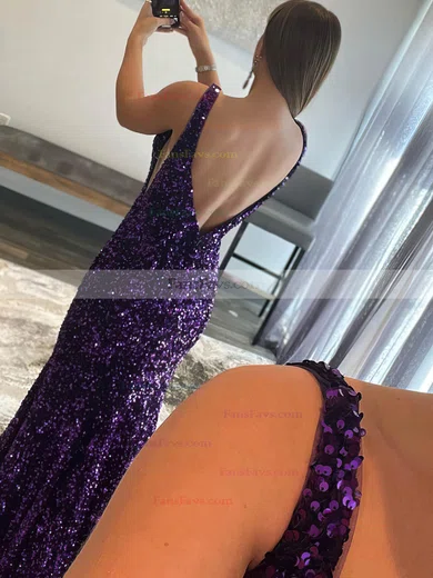 Trumpet/Mermaid V-neck Sequined Sweep Train Prom Dresses #Favs020115999