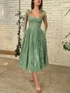 A-line Sweetheart Lace Tea-length Prom Dresses With Pockets #Favs020116009
