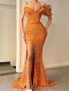 Trumpet/Mermaid V-neck Sequined Sweep Train Prom Dresses With Split Front #Favs020116010