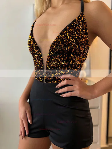 A-line V-neck Glitter Detachable Prom Dresses With Beading #Favs020116012