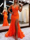 Trumpet/Mermaid V-neck Lace Sweep Train Prom Dresses With Appliques Lace #Favs020116021