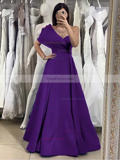A-line One Shoulder Satin Floor-length Prom Dresses With Pockets #Favs020116022