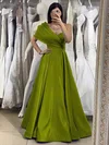 A-line One Shoulder Satin Floor-length Prom Dresses With Pockets #Favs020116022