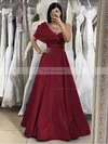 A-line One Shoulder Satin Floor-length Prom Dresses With Pockets #Favs020116022
