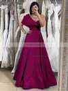 A-line One Shoulder Satin Floor-length Prom Dresses With Pockets #Favs020116022