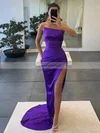 Sheath/Column Strapless Silk-like Satin Sweep Train Prom Dresses With Split Front #Favs020116024