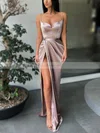 Sheath/Column V-neck Silk-like Satin Floor-length Prom Dresses With Split Front #Favs020116025