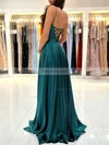 A-line Square Neckline Silk-like Satin Sweep Train Prom Dresses With Split Front #Favs020116030
