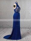 Sheath/Column Halter Jersey Sweep Train Lace Prom Dresses #Favs020104991