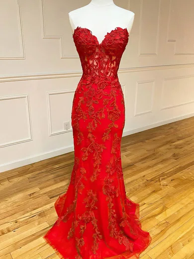 Trumpet/Mermaid Sweetheart Tulle Sweep Train Prom Dresses With Beading #Favs020116047