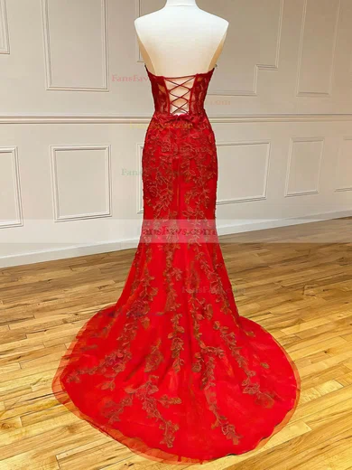 Trumpet/Mermaid Sweetheart Tulle Sweep Train Prom Dresses With Beading #Favs020116047