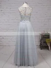 A-line Scoop Neck Tulle Floor-length Beading Prom Dresses #Favs020103502