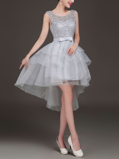 Princess Scoop Neck Lace Organza Asymmetrical Bow Prom Dresses #Favs020103155