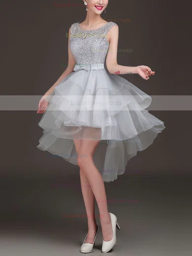 Princess Scoop Neck Lace Organza Asymmetrical Bow Prom Dresses #Favs020103155