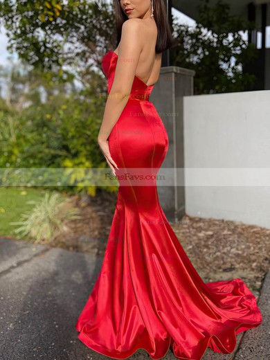 Trumpet/Mermaid Sweetheart Satin Sweep Train Prom Dresses #Favs020116054