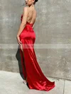 Sheath/Column One Shoulder Silk-like Satin Sweep Train Prom Dresses With Split Front #Favs020116055