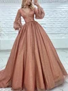 Ball Gown V-neck Glitter Sweep Train Prom Dresses With Sashes / Ribbons #Favs020116058