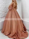 Ball Gown V-neck Glitter Sweep Train Prom Dresses With Sashes / Ribbons #Favs020116058