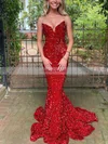 Trumpet/Mermaid V-neck Sequined Sweep Train Prom Dresses #Favs020116069