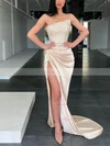 Sheath/Column Strapless Sequined Silk-like Satin Sweep Train Prom Dresses With Split Front #Favs020116075