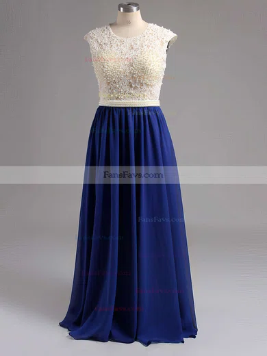 A-line Scoop Neck Lace Chiffon Floor-length Crystal Detailing Prom Dresses #Favs020102229
