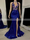 Sheath/Column V-neck Sequined Sweep Train Prom Dresses With Flower(s) #Favs020116100