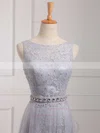 Sheath/Column Scoop Neck Lace Tulle Sweep Train Beading Prom Dresses #Favs020102739
