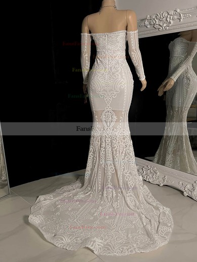 Trumpet/Mermaid Off-the-shoulder Lace Sweep Train Prom Dresses With Appliques Lace #Favs020116102