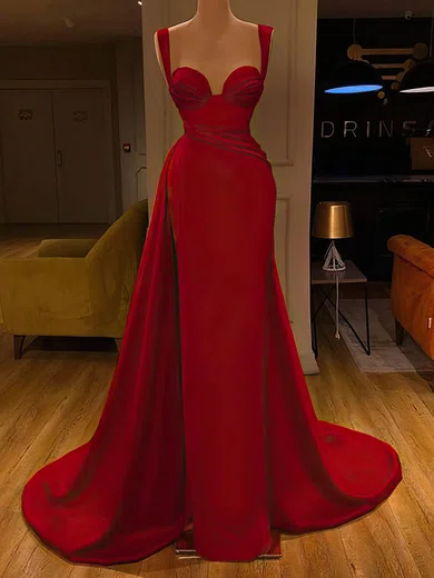 A-line Sweetheart Satin Sweep Train Prom Dresses With Split Front #Favs020116103