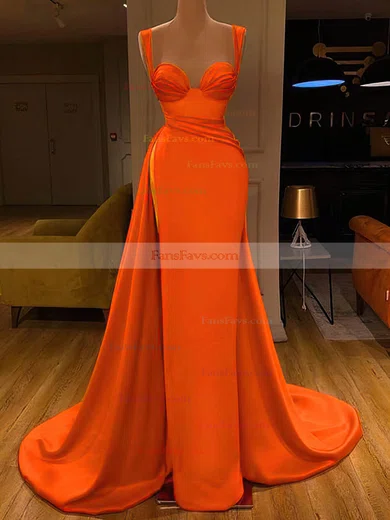 A-line Sweetheart Satin Sweep Train Prom Dresses With Split Front #Favs020116103