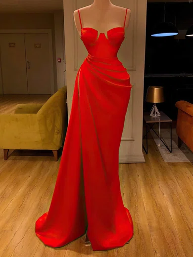 Sheath/Column Sweetheart Satin Sweep Train Prom Dresses With Split Front #Favs020116106