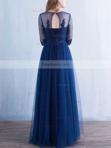 A-line Scoop Neck Tulle Floor-length Appliques Lace Prom Dresses #Favs020103436