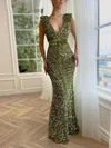 Sheath/Column V-neck Sequined Floor-length Prom Dresses With Sashes / Ribbons #Favs020116114