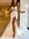 Sheath/Column Sweetheart Satin Sweep Train Prom Dresses With Flower(s) #Favs020116120