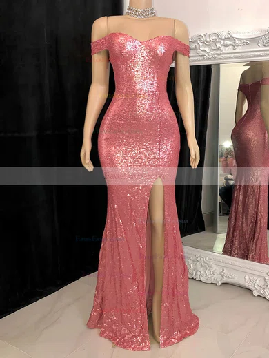 Sheath/Column Off-the-shoulder Sequined Floor-length Prom Dresses With Split Front #Favs020116126