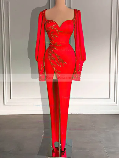 Sheath/Column V-neck Silk-like Satin Floor-length Prom Dresses With Beading #Favs020116129