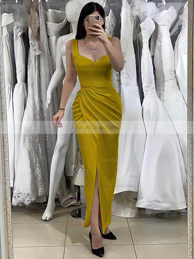 Sheath/Column V-neck Jersey Ankle-length Prom Dresses With Split Front #Favs020116134