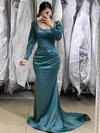 Trumpet/Mermaid Square Neckline Satin Sweep Train Prom Dresses With Ruffles #Favs020116135