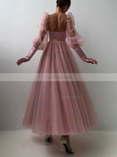 A-line V-neck Tulle Ankle-length Prom Dresses #Favs020116145