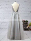 Princess V-neck Tulle Floor-length Beading Prom Dresses #Favs020103505