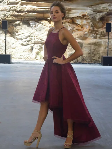 A-line Square Neckline Lace Asymmetrical Prom Dresses #Favs020105385